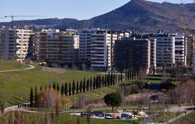 Vista parcial de Erripagaña en una imagen tomada en febrero pasado en el barrio entre Burlada, Pamplona, Sarriguren y Huarte /