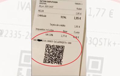 Imagen de una factura real emitida con el sistema TicketBai en un establecimiento del País Vasco