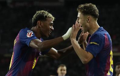 Lamine Yamal celebra su gol con Fermín