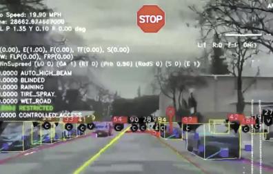 Imagen de distancias y sensores activados mientras circula un vehículo y cómo lo lee