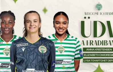 Lysa Tchaptchet, a la izquierda, en el anuncio oficial de su fichaje por el Ferencvaros