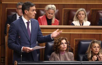 El presidente del Gobierno, Pedro Sánchez, interviene durante una sesión de control al Gobierno, este miércoles en el Congreso de los Diputados