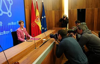 María Chivite, durante la rueda de prensa