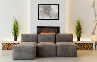 Salón moderno con chimenea