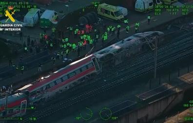 Vista aérea del accidente ferroviario en Adamuz