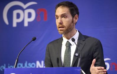 Sergio Sayas, este viernes en la sede del PP, en relación a la Renta Garantizada