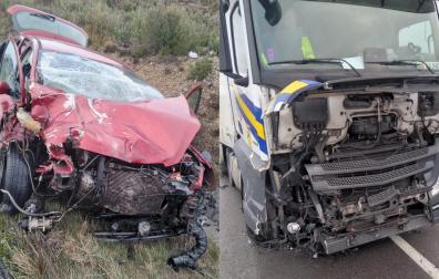 Un herido grave tras una colisión frontal entre un camión y un coche en Caparroso