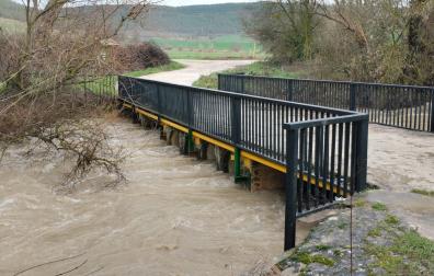 El río Elorz, a punto de superar los ojos del puente de Imárcoain