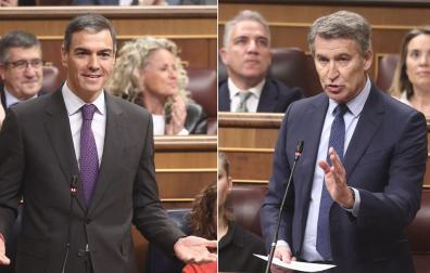 El presidente del Gobierno, Pedro Sánchez, y el líder del PP, Alberto Núñez Feijóo