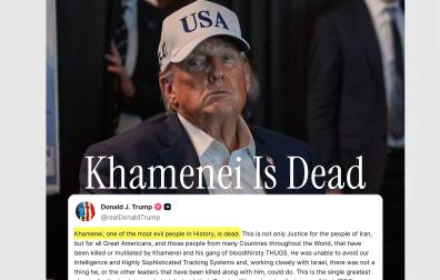 Fotografía tomada de la cuenta oficial en X de la Casa Blanca con un mensaje publicado por el presidente de Estados Unidos, Donald Trump, en su red social Truth anunciando que el líder supremo de Irán, el ayatolá Ali Jameneí, ha muerto en los ataques ejecutados por EE.UU. e Israel