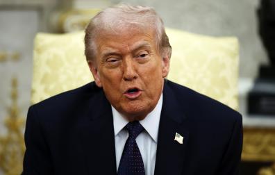 DOnald Trump durante su reunión con el canciller alemán Friedrich Merzeste martes, 3 de marzo