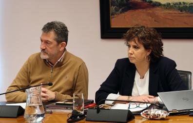Los parlamentarios del PSN Javier Lecumberri y Ainhoa Unzu, en la comisión de investigación del Parlamento de Navarra