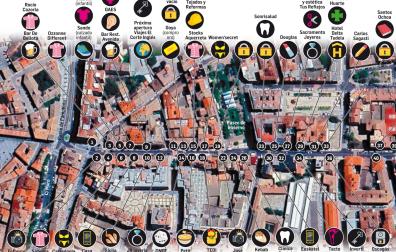 Mapa con los comercios de la primera mitad de la avenida Zaragoza de Tudela