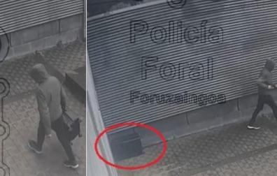 Dos imágenes del momento en que el detenido deposita la maleta