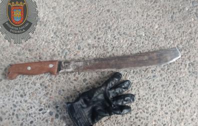 Machete intervenido al joven detenido en Tudela tras una pelea