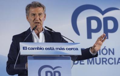 Alberto Núñez Feijóo, este lunes en la Junta Directiva Autonómica del Partido Popular de la Región de Murcia