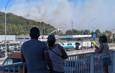 Los vecinos de Beriáin observan con tristeza el incendio en el pinar