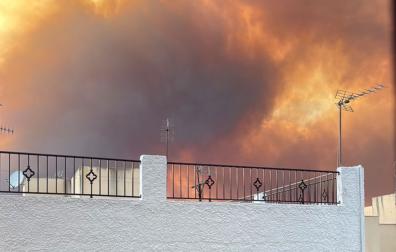 Vista del incendio forestal de Los Gallardos (Almería) desde una de las viviendas que fueron desalojadas en Bédar