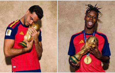 A la izda., Mikel Merino, quien ha disputado 193 minutos en total en este Mundial y ha anotado dos goles. A la dcha., Nico Williams, autor de la la asistencia a Ferran Torres y que jugó 49 minutos en la final, el partido que más tiempo le tuvo  en el campo