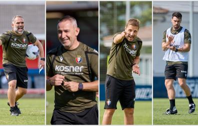 De izquierda a derecha, José Manuel Gil (segundo entrenador), Miguel Ángel Fernández (preparador físico), Iván Madroño (asistente) y José 'Pepe' Fajardo (analista)