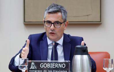 El ministro de Justicia, Felix Bolaños, compareciendo este jueves en la Comisión Mixta de Seguridad Nacional del Congreso