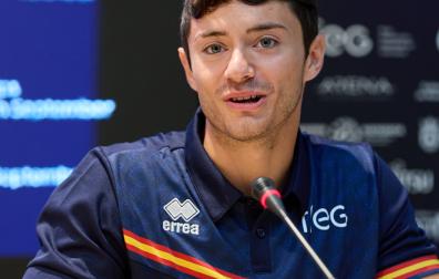 Miquel Mañé durante la rueda de prensa del Navarra Arena.
