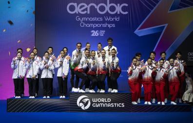 Último día del Mundial de GImnasia Aeróbica en el Navarra Arena con las finales y los podios