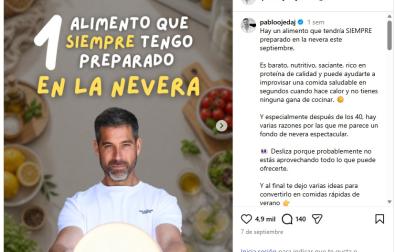 Pablo Ojeda en su publicación de Instagram