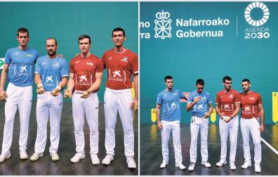 En la izda., La primera: Jon Mariezkurrena, Aitor Elordi, Iñaki Artola y Beñat Rezusta. A la dcha., la segunda: LA SEGUNDA. Martxel Iztueta, Javi Zabala. Joseba Ezkurdia y Jon Ander Albisu.