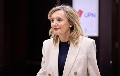 La presidenta de UPN, Cristina Ibarrola, el pasado 13 de octubre a la salida de la reunión del Consejo Político de UPN que respaldó con un 93,5% ir en coalición con el PP a las generales del 29 de noviembre.