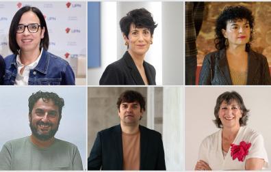 Leticia San Martín (UPN-PP), Elma Saiz (PSN), Eneka Maiz (EH BIldu), Javier Ibáñez (Frente Amplio), Pablo Azcona (Geroa Bai) y Mª Perpetuo Socorro Sada (Vox)
