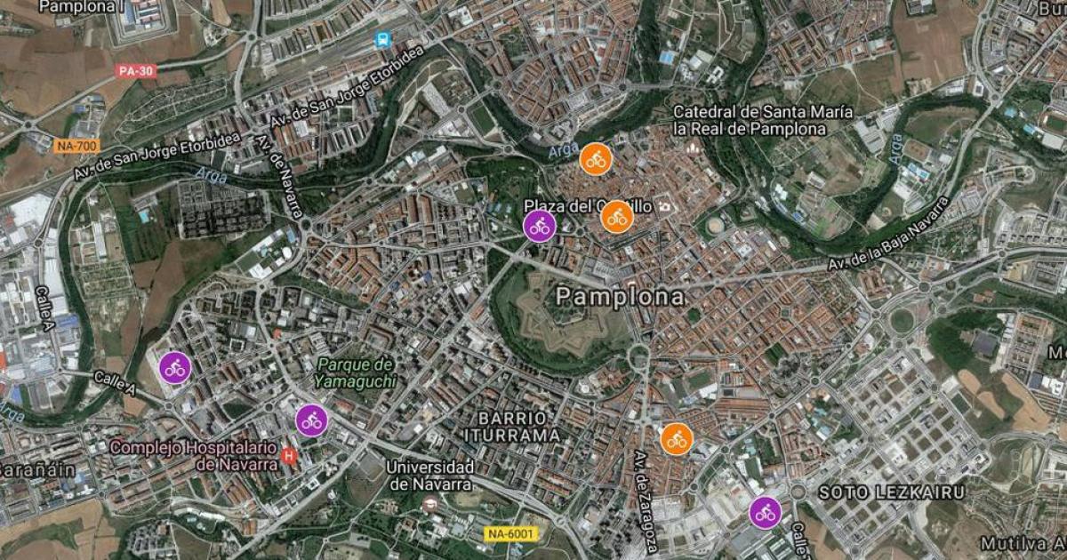 Estos son los cuatro puntos de Pamplona donde se instalarán los primeros  aparcamientos de bicis