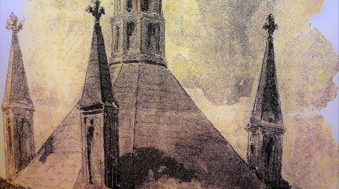 Chimeneas de la cocina de la catedral pamplonesa. Dibujo en fotograbado publicado en P. Madrazo, Navarra y Logroño. Chimeneas de la cocina de la catedral pamplonesa. Dibujo en fotograbado publicado en P. Madrazo, Navarra y Logroño.