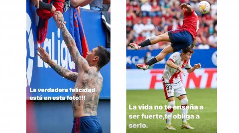 Imágenes compartidas por el Chimy Ávila en los stories de su perfil de Instagram tras el partido de Osasuna contra el Rayo Vallecano