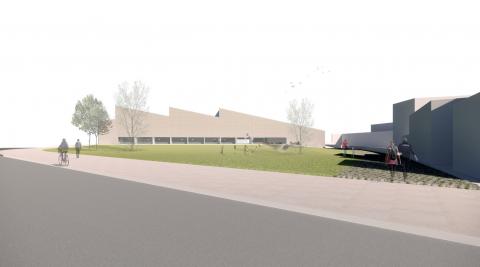 Recreación del exterior del polideportivo de Buztintxuri
