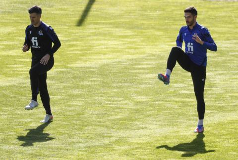 Mikel Merino, entrenando en Zubieta después de la conmoción cerebral