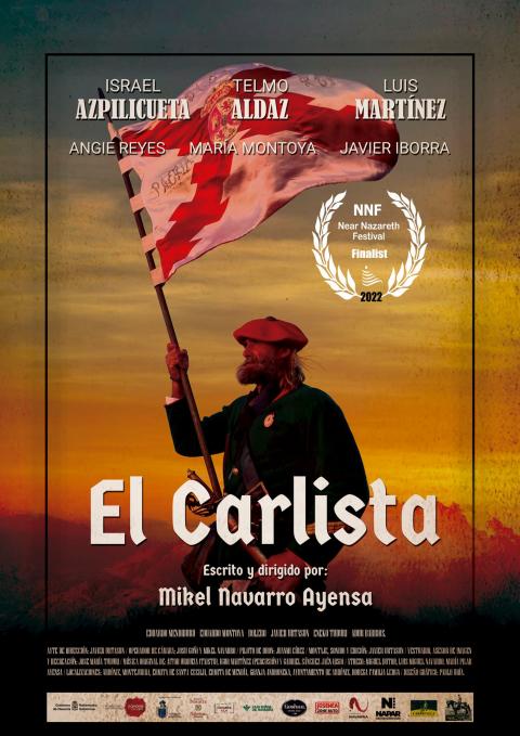 Cartel de 'El carlista' con los laureles que le acreditan como finalista del Near Nazareth Festival Cartel de 'El carlista'
