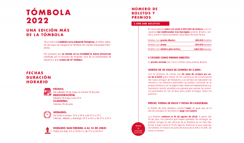 Infografía Tómbola de Cáritas San Fermín 2022 Tómbola de Cáritas San Fermín 2022