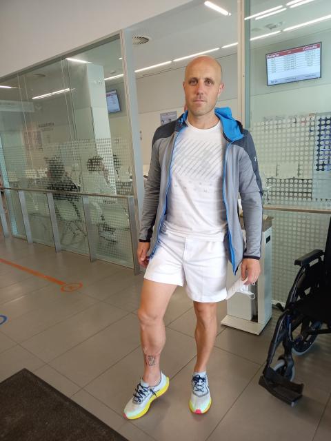 Javier Jiménez Muro (Cintruénigo), tras resultar herido en el primer encierro de San Fermín Javier Jiménez Muro (Cintruénigo), tras resultar herido en el primer encierro de San Fermín