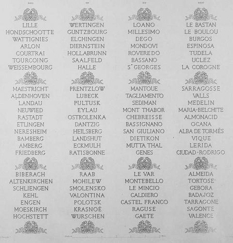 Relación de nombres de batallas grabados en el Arco de Triunfo, en París Arco de Triunfo
