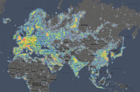 Focos de contaminación lumínica en Europa, Asia y el norte de África Focos de contaminación lumínica en Europa, Asia y el norte de África
