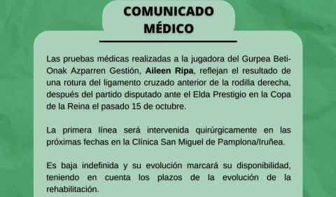 Gurpea Imagen del comunicado emitido por el Gurpea Bweti Onak en redes sociales con la lesión de Aileen Ripa