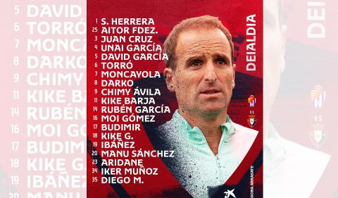 ConvocatoriaOsasuna Lista de Jagoba Arrasate para el Valladolid-Osasuna de la Jornada 21.