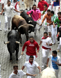 Tercer encierro de los Sanfermines 2011 protagonizado por toros de la ganadería Dolores Aguirre.