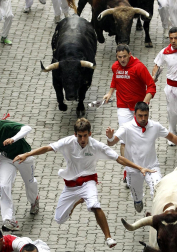 Tercer encierro de los Sanfermines 2011 protagonizado por toros de la ganadería Dolores Aguirre.