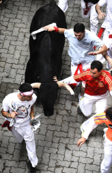 Tercer encierro de los Sanfermines 2011 protagonizado por toros de la ganadería Dolores Aguirre.