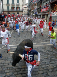Imágenes del séptimo encierro de los Sanfermines de 2018, con toros de la ganadería Jandilla.