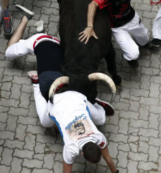 Imágenes del séptimo encierro de los Sanfermines de 2018, con toros de la ganadería Jandilla.