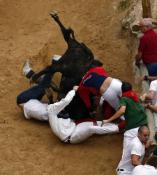 Quinto encierro del Pilón de fiestas de Falces 2018, 16 de agosto con la ganadería Adrián Domínguez, de Funes