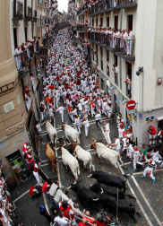 Imágenes del primer encierro de los sanfermines 2019 protagonizado por toros de Puerto de San Lorenzo.